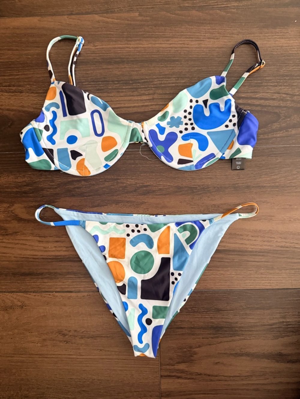 Beach Riot Blue Green Orange Geo Print Underwire Bikini